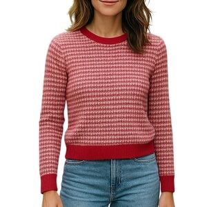 NWT * WAYF Open Knit Crewneck Pullover Sweater in Pink/White   Size M